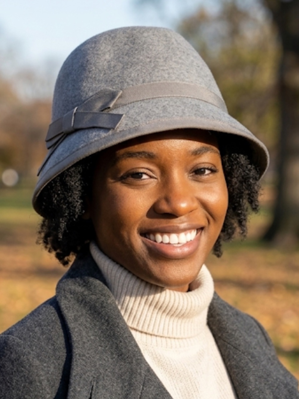 Gray Women's Hat with Bow Accent 100% Wool Bucket Style Hat